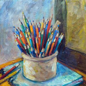 colored-pencils-in-butter-crock-jean-groberg