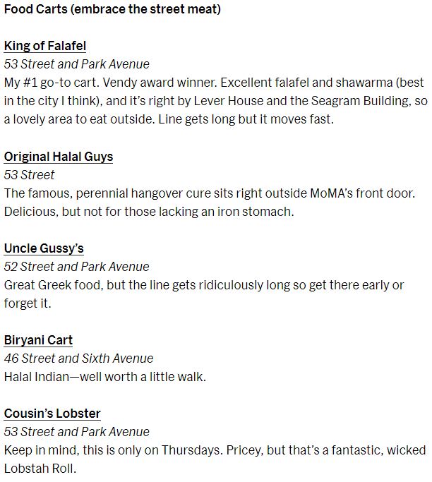 Top Food Carts in NYC from MoMA article 2019