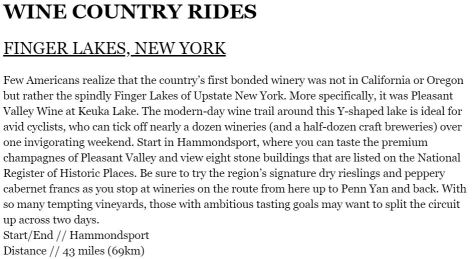 Epic Bike Rides of the Americas Lonely Planet Finger Lakes Ride inside book