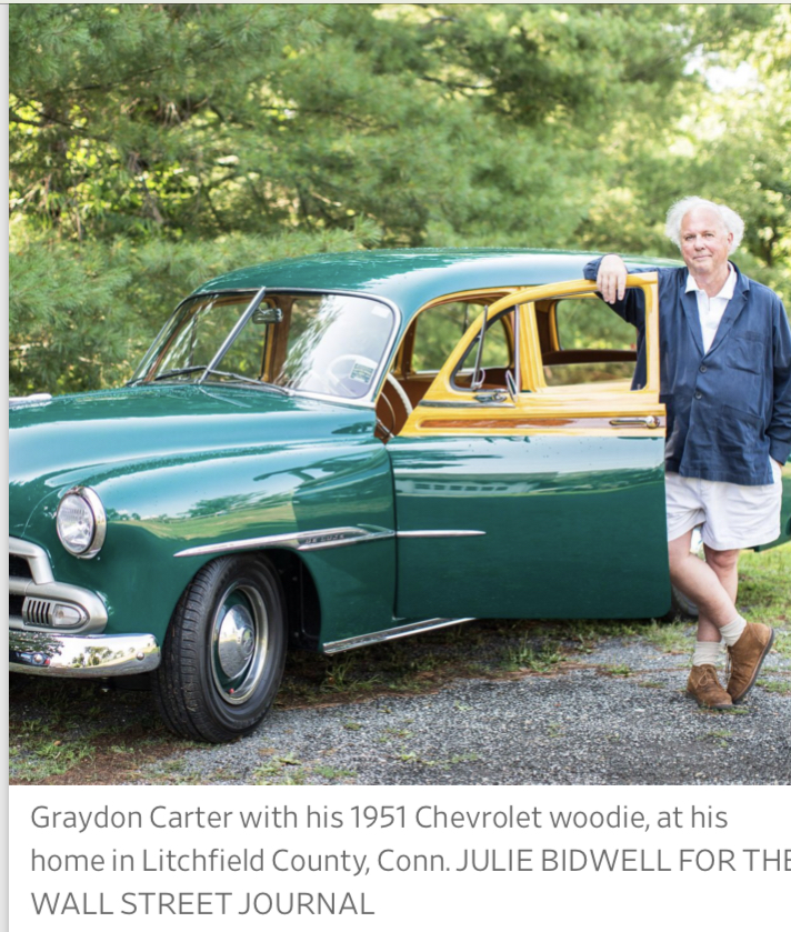 Graydon Carter with his 1951 Chevrolet woodie, at hishome in Litchfield County, Conn. JULIE BIDWELL FOR THEWALL STREET JOURNAL