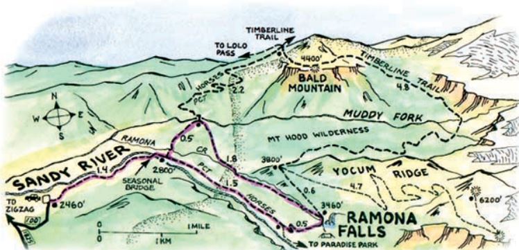 Ramona Falls Oregon Hiking Map