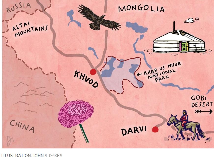 Khar Us Nuur National Park - Wall Street Journal Illustration by JOHN S. DYKES