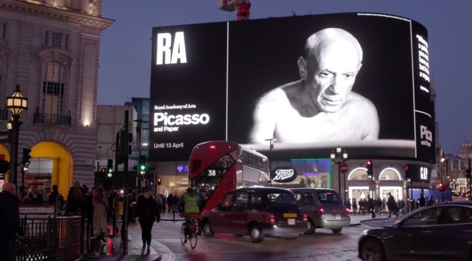Arts & Media: “Picasso And Paper” Short Film Shown Outdoors In Piccadilly Circus, London (Video)