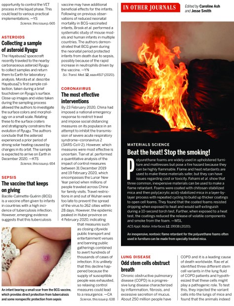 SCIENCE MAGAZINE MAY 8 2020 RESEARCH HIGHLIGHTS