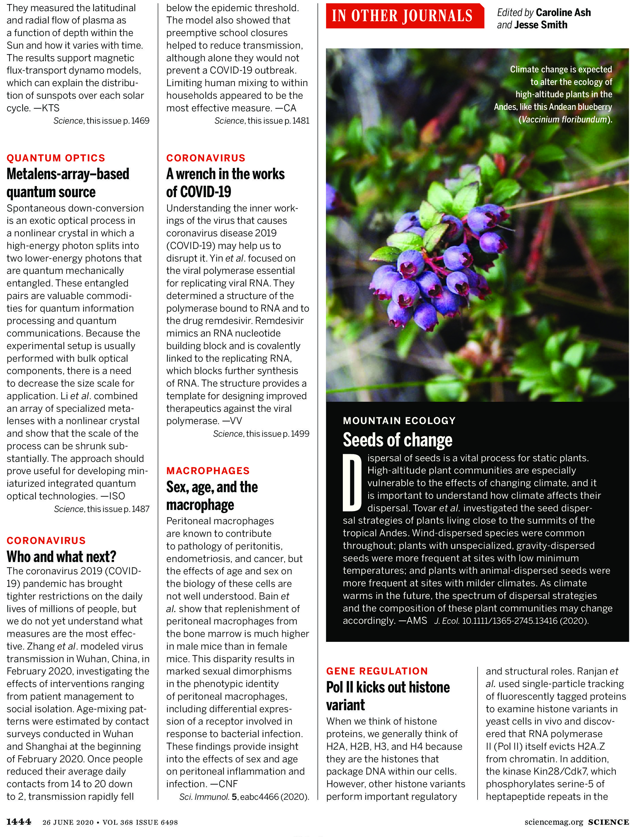 SCIENCE MAGAZINE RESEARCH HIGHLIGHTS JUNE 26 2020