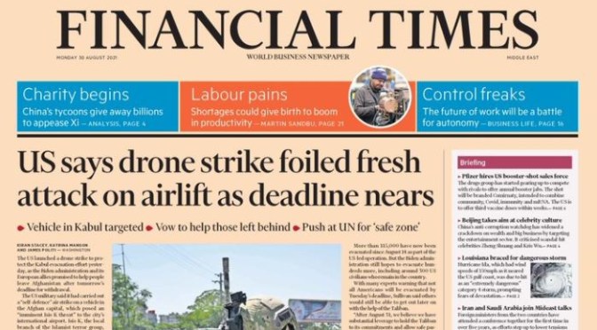 Front Page Views: The Financial Times – Aug 30