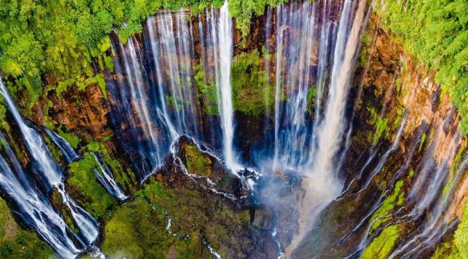 Aerial Views: Tumpak Sewu Waterfall, Java, Indonesia