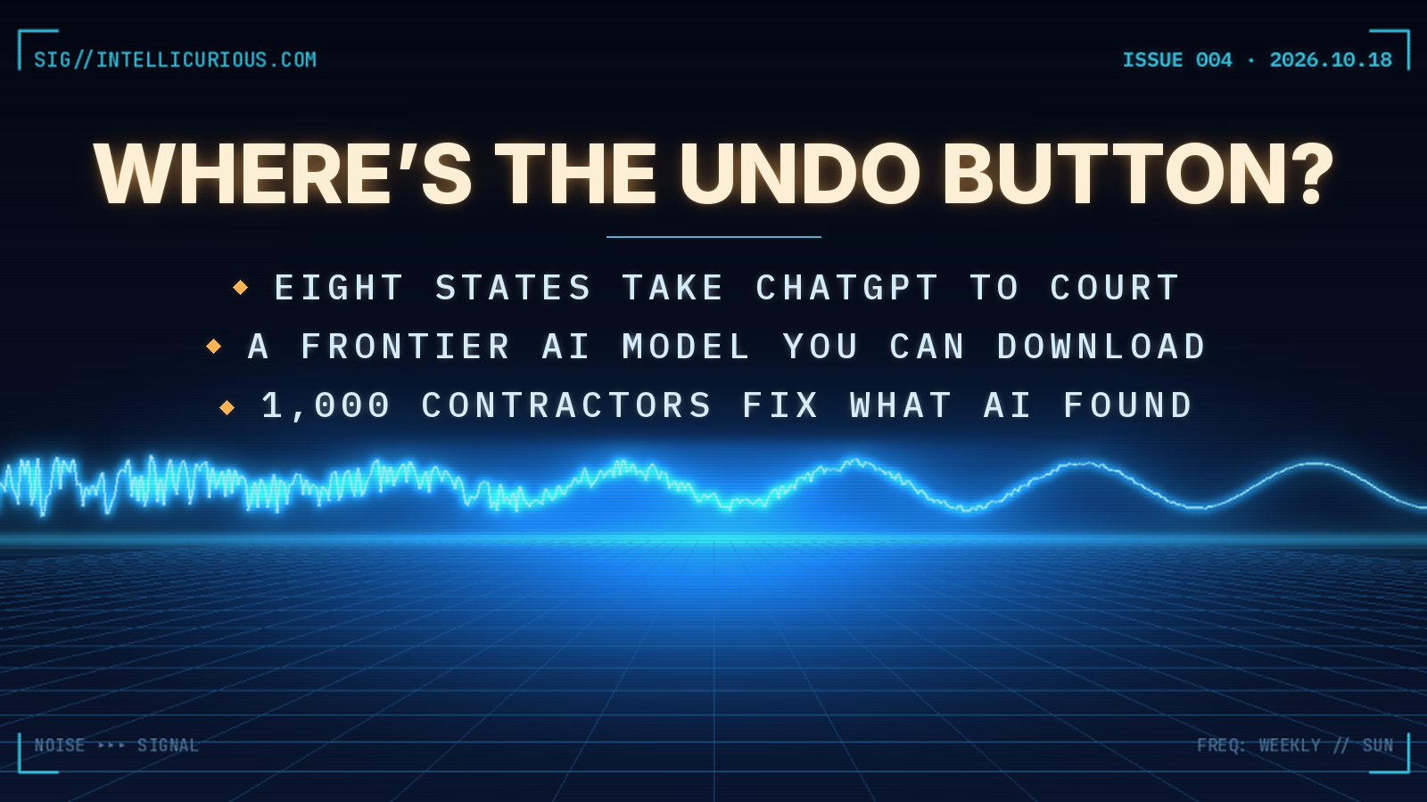 Where’s the Undo Button? Eight states take ChatGPT to court. A frontier AI model you can download. 1,000 contractors fix what AI found.